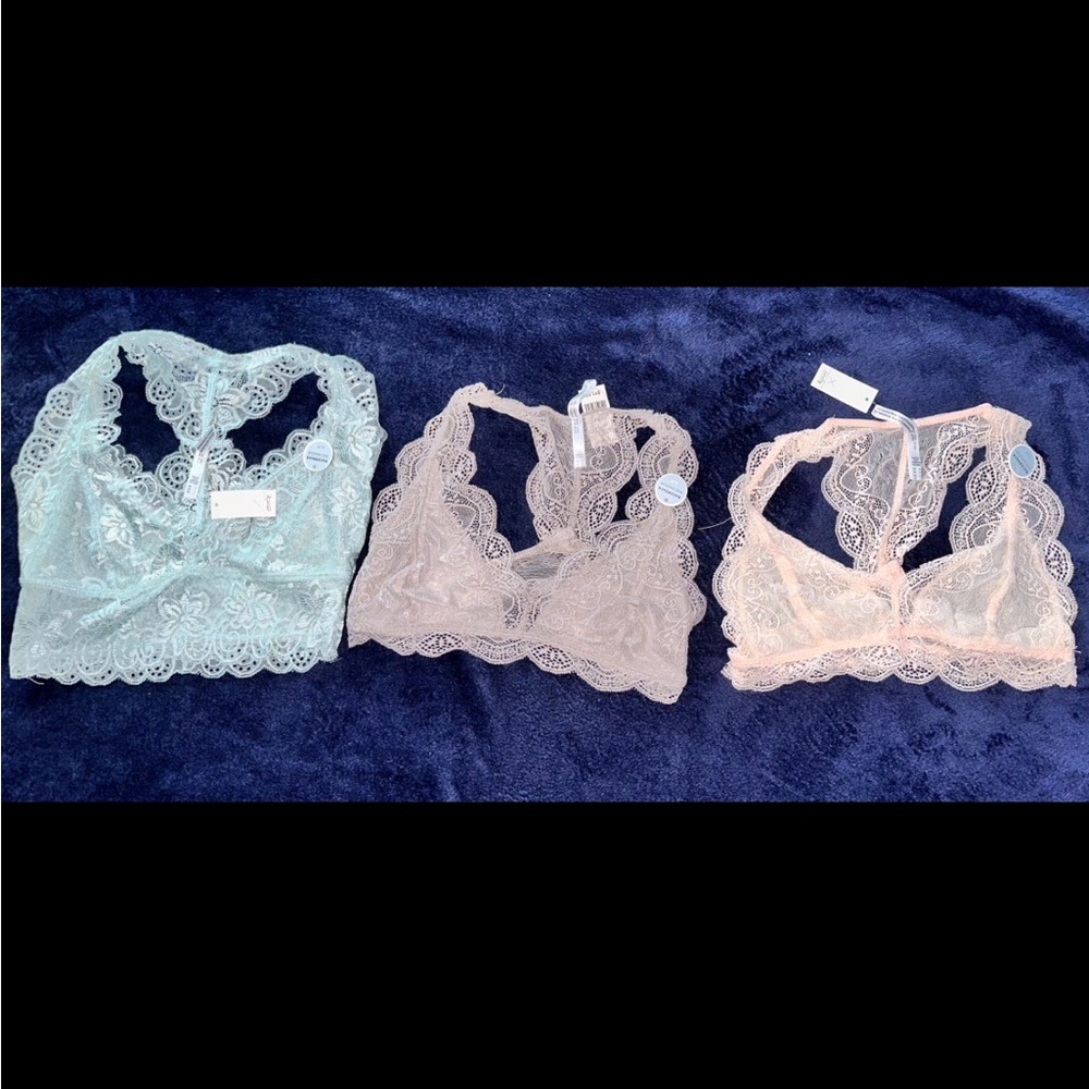 Racerback Lace Bralettes in Peach, Mauve, and Teal